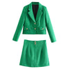 Women's Skirt Suit 2022 Za Office Short Green Blazer+High waist Mini Skirts Two Piece Set Casual Jacket Buttons Chic