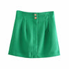Women's Skirt Suit 2022 Za Office Short Green Blazer+High waist Mini Skirts Two Piece Set Casual Jacket Buttons Chic