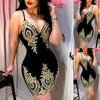 Women's Slim Print  Sling Spaghetti Bodycon Lace Strappy Ladies Evening Party Mini Short Dress Size S-XL V Neck