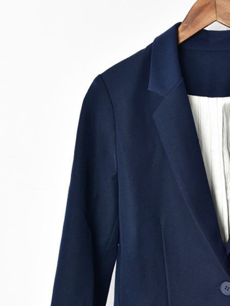 Women's Solid Color Suit Coat Single Button Loose 2023 Spring Office Lady Blazer with Pockets