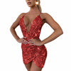 Women's Spaghetti Strap Deep V Neck Sequins Glitter Short Dress Sparkly Bodycon Evening Party Club Wear Dress
