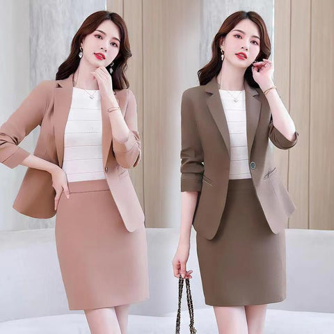Women's Spring Autumn Suit Jacket Short Skirt Set Korean Elegant Chic Casual Blazer Coat Mini Skirts Two Piece Set