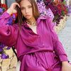 Women's Spring Autumn Satin Streetwear Two Piece Set Long Sleeve Shirt +Shorts Outfits Female Solid Color Shorts Suit