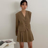 Women's Spring Summer Sets Single Button Solid Blazer Pleated Skirt Suit Two Piece  Skirt Sets