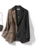 Women's Stitching Plaid Blazer One Button Retro Long Sleeve Top Spring and Autumn Women's Clothing