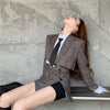 Women's Suit 2023 Plaid Short blazers with High Waist Side Slit Mini Skirt Tweed Sexy Office 2-piece Elegant Sets Lady Outfits