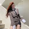 Women's Suit 2023 Plaid Short blazers with High Waist Side Slit Mini Skirt Tweed Sexy Office 2-piece Elegant Sets Lady Outfits