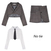 Women's Suit 2023 Plaid Short blazers with High Waist Side Slit Mini Skirt Tweed Sexy Office 2-piece Elegant Sets Lady Outfits