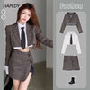 Women's Suit 2023 Plaid Short blazers with High Waist Side Slit Mini Skirt Tweed Sexy Office 2-piece Elegant Sets Lady Outfits