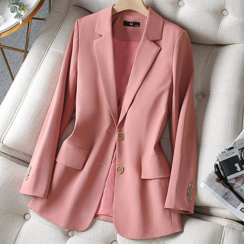 Women's Suit Blazer 2023 Summer Jacket Office Tweed Korean Vintage Solid Color Coat Female Single Breasted Slim Fit Tops
