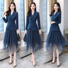 Women's Suit Blazer Jacket Asymmetrical Mesh Skirt Two Piece Sets Belt Elegant Women Coat Casual Office Lady Skirt Suits Set