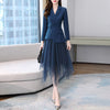 Women's Suit Blazer Jacket Asymmetrical Mesh Skirt Two Piece Sets Belt Elegant Women Coat Casual Office Lady Skirt Suits Set