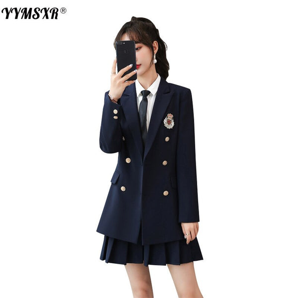Women's Suit  Skirt Suit Two-piece Sets 2022 Autumn and Winter Pure Color Elegant Business Uniform School Uniform