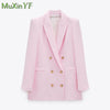 Women's Suit Jacket 2023 Spring Autumn Chic Buttons Sweet Casual Top Coat Korean Elegant Office White Pink Blazers