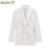 Women's Suit Jacket 2023 Spring Autumn Chic Buttons Sweet Casual Top Coat Korean Elegant Office White Pink Blazers