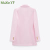 Women's Suit Jacket 2023 Spring Autumn Chic Buttons Sweet Casual Top Coat Korean Elegant Office White Pink Blazers