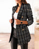 Women's Suit Jacket Autumn Winter Vintage Casual Plaid Lapel Double Breasted Button Blazer Elegant Office Lady Clothing