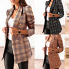 Women's Suit Jacket Autumn Winter Vintage Casual Plaid Lapel Double Breasted Button Blazer Elegant Office Lady Clothing