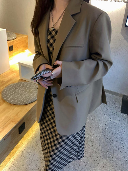 Women's Suit Jacket Women's All-Matching Loose Casual Coffee Color Suit Jacket office lady  blazer women