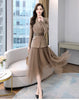 Women's Suit Spring Korean Slim Sashes Blazer Tulle Skirts Elastic Waist Mesh Pleated Midi Womens Skirt Suit 2 Piecse Set