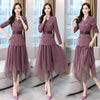 Women's Suit Spring Korean Slim Sashes Blazer Tulle Skirts Elastic Waist Mesh Pleated Midi Womens Skirt Suit 2 Piecse Set