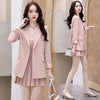 Women's Suits Autumn Winter High-end Slim Double-breasted Workwear Elastic Waist Temperament Skirt Set Two-piece Wild Women
