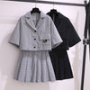 Women's Suits Skirt Suit French Girlfriends Sisters Pleated Skirts Short Sleeve Jacket Two Piece Set Blazer and Skirt Set Summer