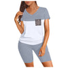 Women's Suits Women's Gradient Print Short Sleeve V Neck Two Piece Outfits Biker Shorts Set Summer Ladies Plus Size Sets 2023