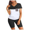 Women's Suits Women's Gradient Print Short Sleeve V Neck Two Piece Outfits Biker Shorts Set Summer Ladies Plus Size Sets 2023