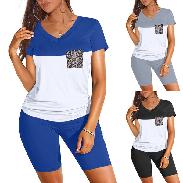 Women's Suits Women's Gradient Print Short Sleeve V Neck Two Piece Outfits Biker Shorts Set Summer Ladies Plus Size Sets 2023