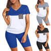 Women's Suits Women's Gradient Print Short Sleeve V Neck Two Piece Outfits Biker Shorts Set Summer Ladies Plus Size Sets 2023