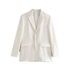 Women's Summer 2023 Retro Chic Solid Linen Loose Casual Blazer Lapel Long Sleeve Single Breasted Pocket Top