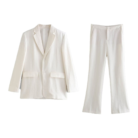 Women's Summer 2023 Retro Chic Solid Linen Loose Casual Blazer Lapel Long Sleeve Single Breasted Pocket Top