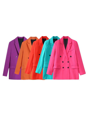 Women's Summer 2023 Retro Chic Unisex Blazer Casual Lapel Long Sleeve Slim Fit Loose Double Breasted Pocket Top