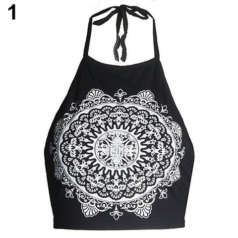 Women's Summer Co Fashion Mandala Print Halter Neck Round Neck Vest Crop Top
