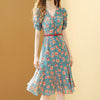 Women's Summer Floral Chiffon Lotus Leaf Dress 2023 Print Temperament Belt Chic Female Dress Vestido Feminino dress
