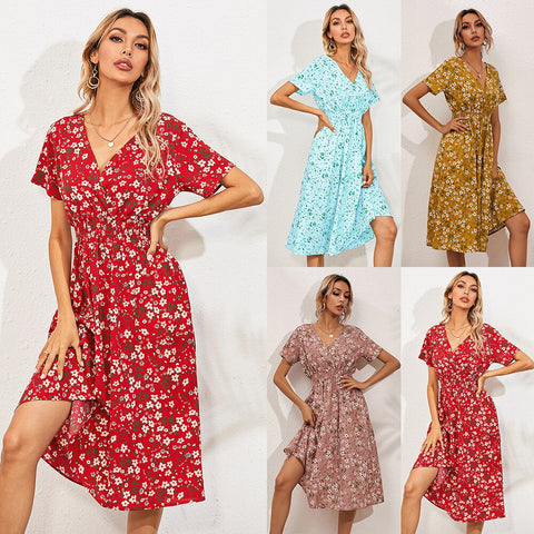 Women's Summer Floral Print Short Sleeve Dress Skirt Suit For Formal Wear Blazer-With-Skirt-Set Mantelpakje Vrouwen Work Outfit