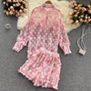 Women's Summer Long-sleeved Shirt Design Niche Three-dimensional Flower Sweet Wide-leg Shorts Two-piece Summer