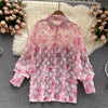 Women's Summer Long-sleeved Shirt Design Niche Three-dimensional Flower Sweet Wide-leg Shorts Two-piece Summer
