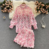 Women's Summer Long-sleeved Shirt Design Niche Three-dimensional Flower Sweet Wide-leg Shorts Two-piece Summer