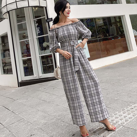 Women's Summer Off Shoulder Sashes Striped Elegant Jumpsuits 2022 New Arrival Casual Sexy Wide Leg Jumpsuits Hots Sales S85421F