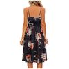 Women's Summer Printed V-neck Casual Lace-up Sling Temperament Knee-length Dress Summer Spaghetti Strap Dresses Sundress Vestido