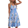 Women's Summer Printed V-neck Casual Lace-up Sling Temperament Knee-length Dress Summer Spaghetti Strap Dresses Sundress Vestido