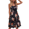 Women's Summer Printed V-neck Casual Lace-up Sling Temperament Knee-length Dress Summer Spaghetti Strap Dresses Sundress Vestido