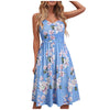 Women's Summer Printed V-neck Casual Lace-up Sling Temperament Knee-length Dress Summer Spaghetti Strap Dresses Sundress Vestido