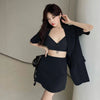 Women's Summer Sexy Blazer Sling Mini Skirts 3 Piece Set 2023 Korean Ladies Green Jacket Crop Tops Outfits Green Clothes