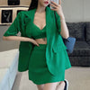 Women's Summer Sexy Blazer Sling Mini Skirts 3 Piece Set 2023 Korean Ladies Green Jacket Crop Tops Outfits Green Clothes