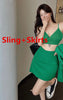 Women's Summer Sexy Blazer Sling Mini Skirts 3 Piece Set 2023 Korean Ladies Green Jacket Crop Tops Outfits Green Clothes