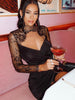 Women's Summer Sexy Lace Dress Female Long Sleeve V Neck Black Bodycon Mini Dresses