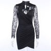 Women's Summer Sexy Lace Dress Female Long Sleeve V Neck Black Bodycon Mini Dresses